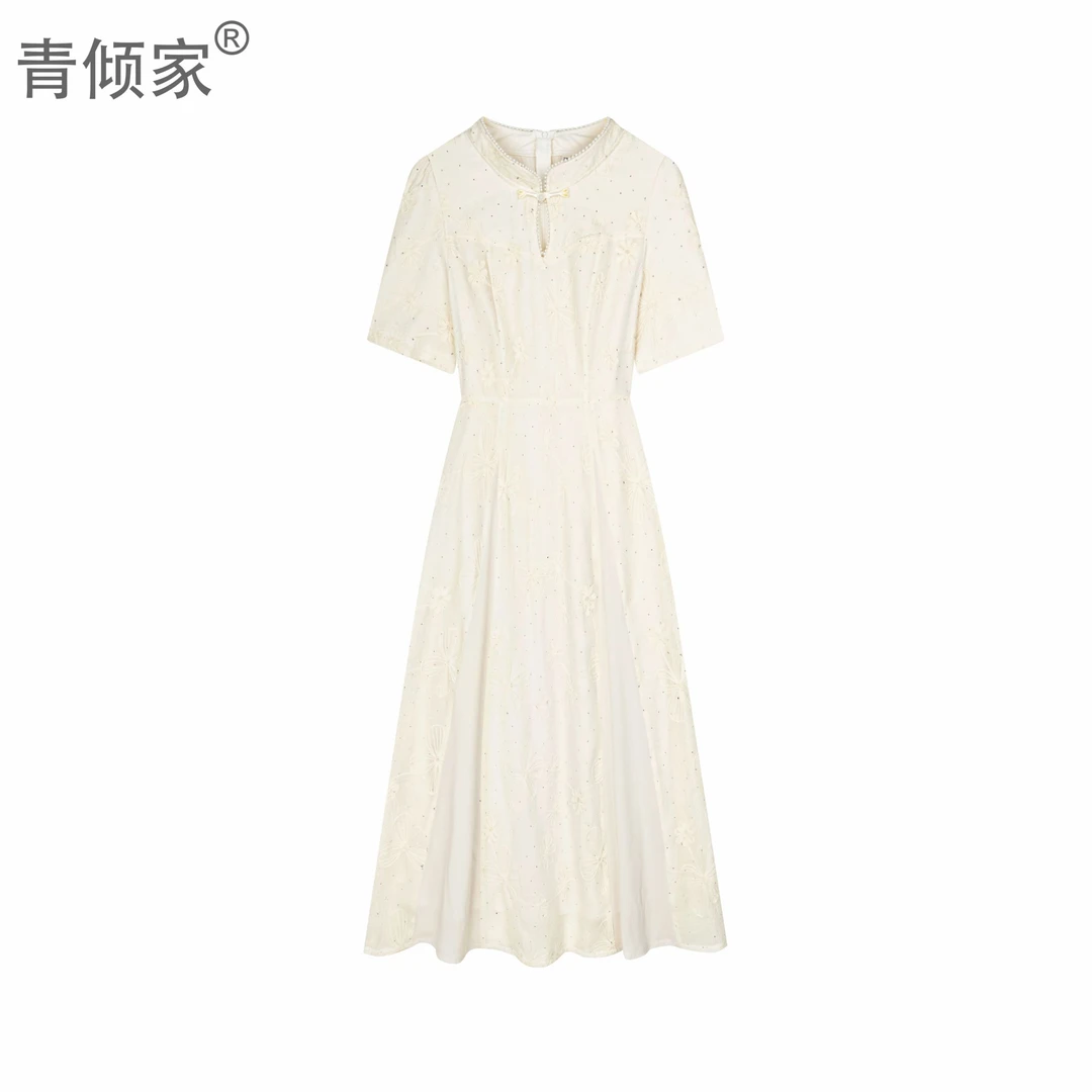 青倾家旗袍新中式轻国风短袖女夏2025新款气质温柔长裙【花影流苏