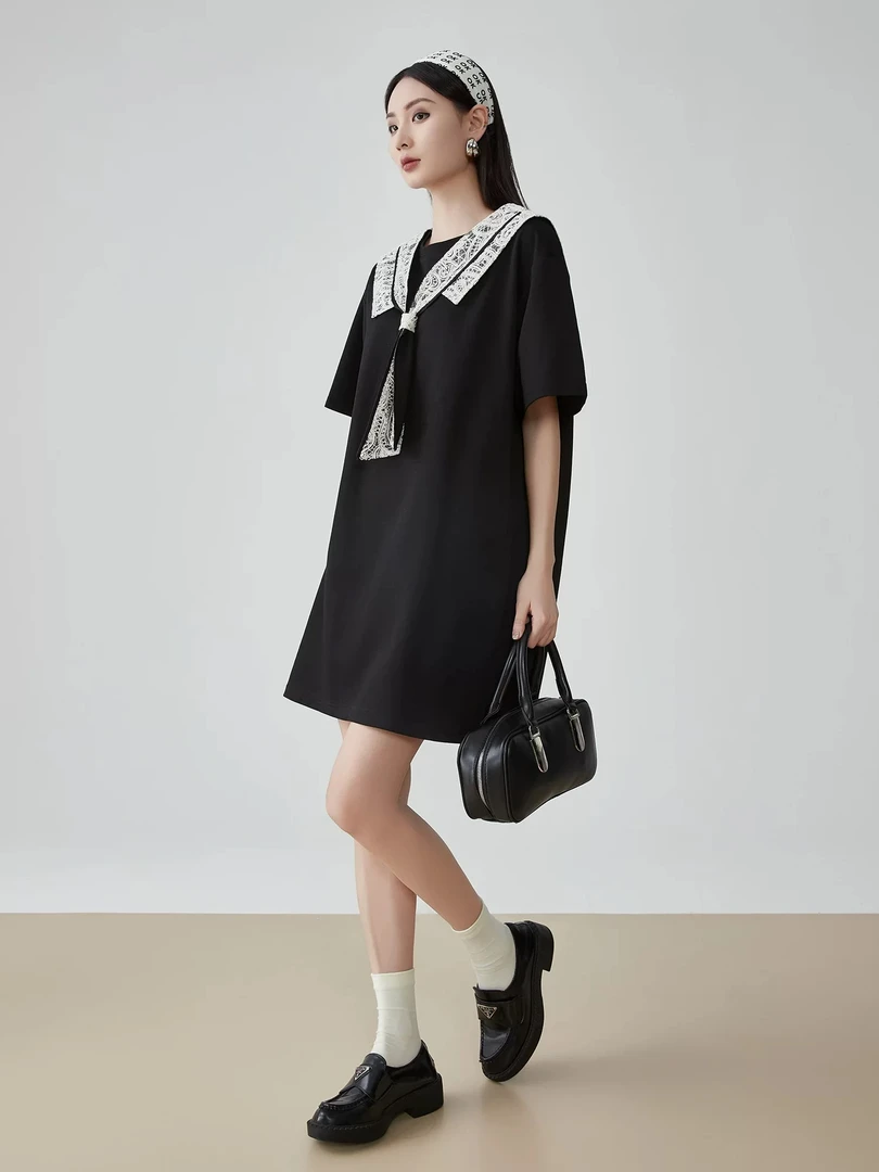 品牌高定！抢完不补！25年新款重工蕾丝航海系列花边连衣裙