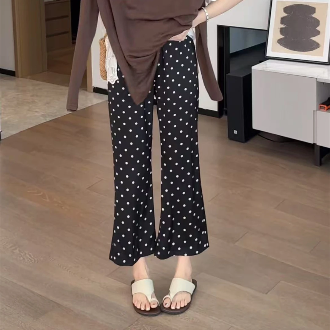洋气百搭款裤子夏季薄款大码波点微喇休闲裤高腰宽松八分裤显瘦