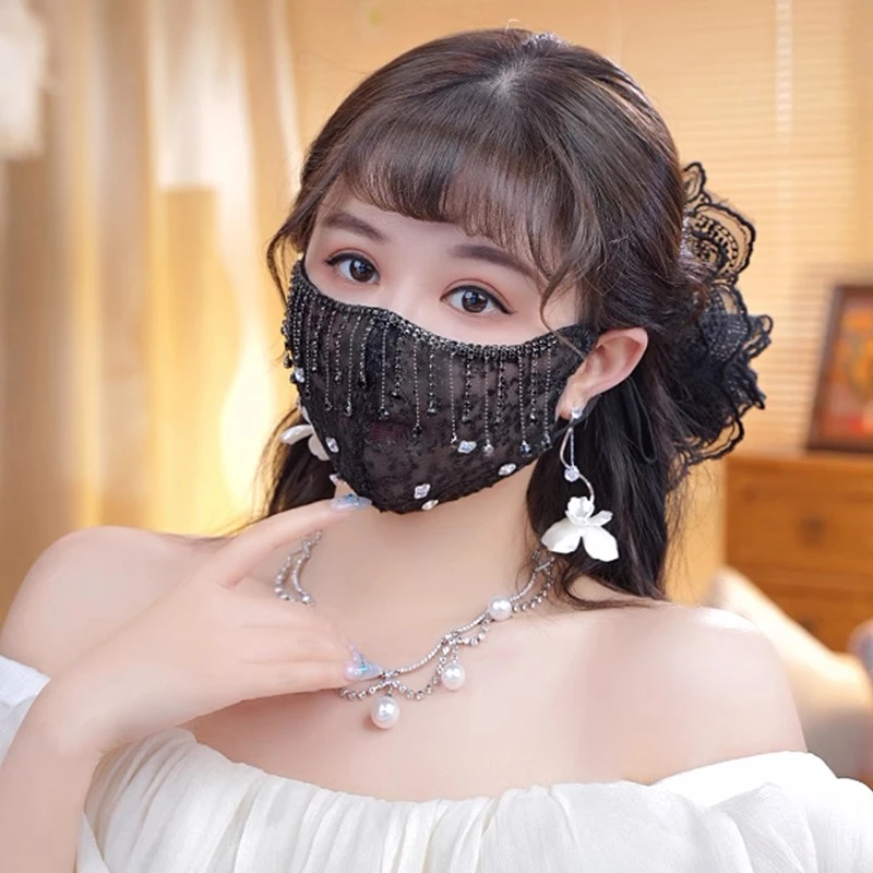 【满天星防晒口罩】网红女主播刺绣蕾丝面罩素颜透气绣花遮阳面纱女