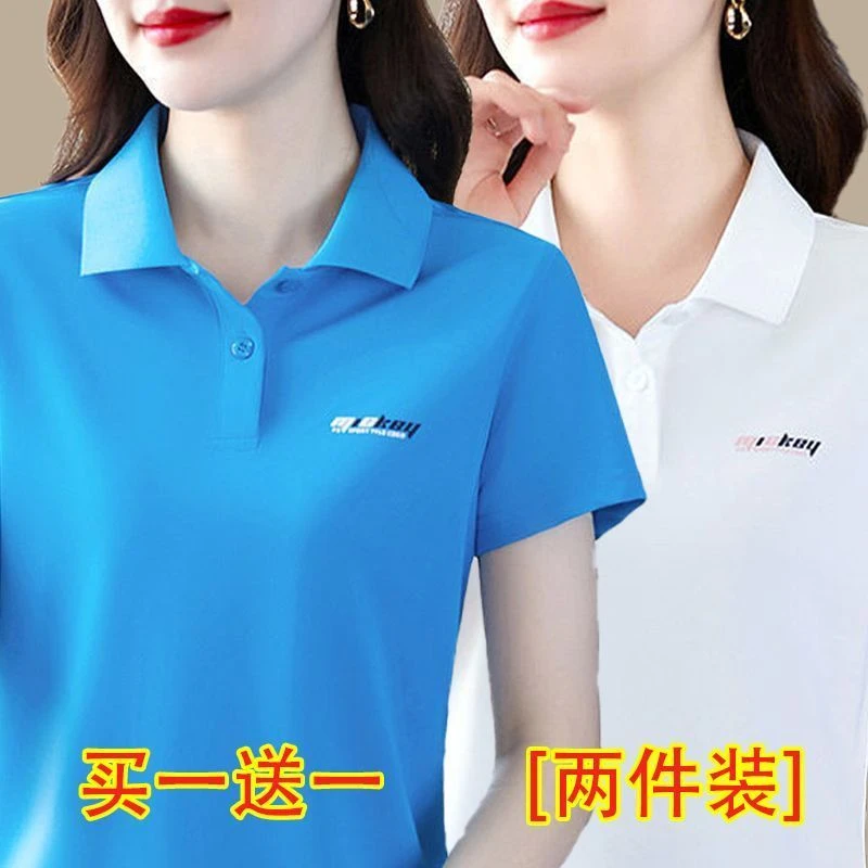 短袖T恤女POLO小衫夏季妈妈装翻领新款体恤运动休闲宽松大码上衣