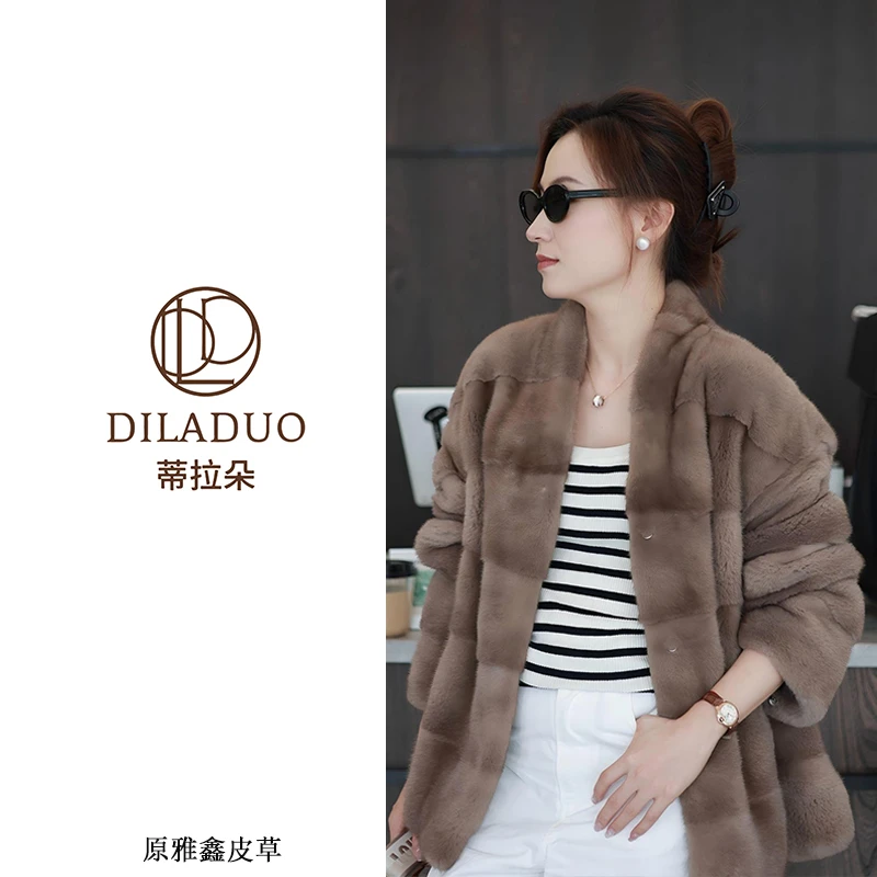 DILADUO/蒂拉朵【冬日幻境】V领全挖本色皮草外套水貂轻奢貂皮大衣
