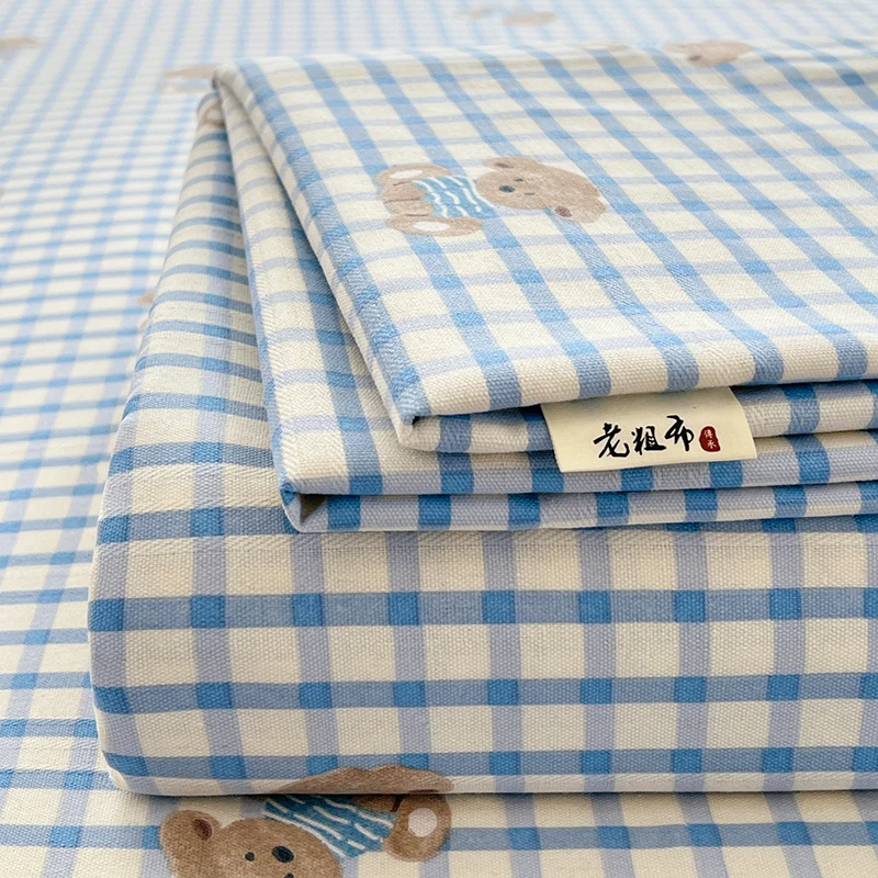 家用加厚老粗布床单单件套凉席布料被单床笠卡通款可水洗机洗家用