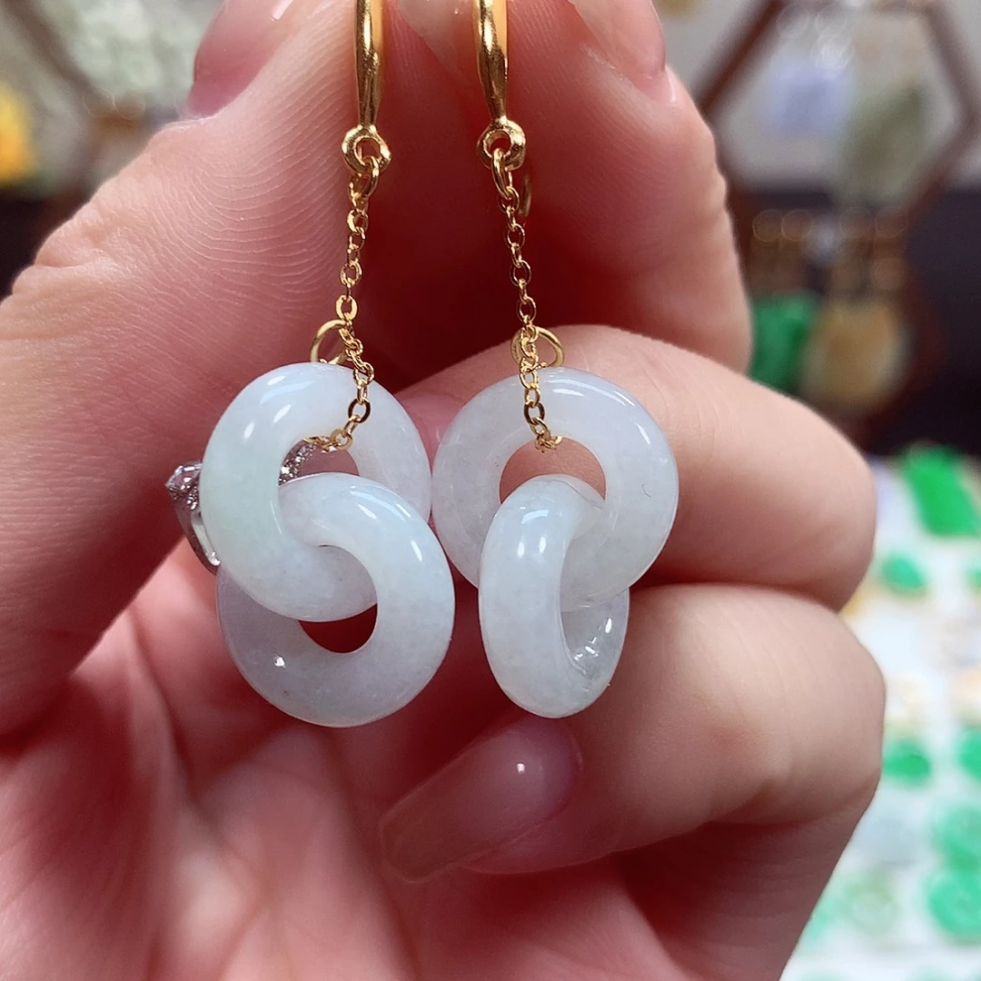 翡翠耳饰银S925镶嵌天然翡翠