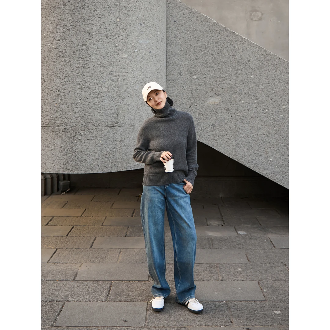 TOFOD 巴黎旧街 高端羊毛羽绒牛仔裤 调性香蕉裤宽松阔腿长裤