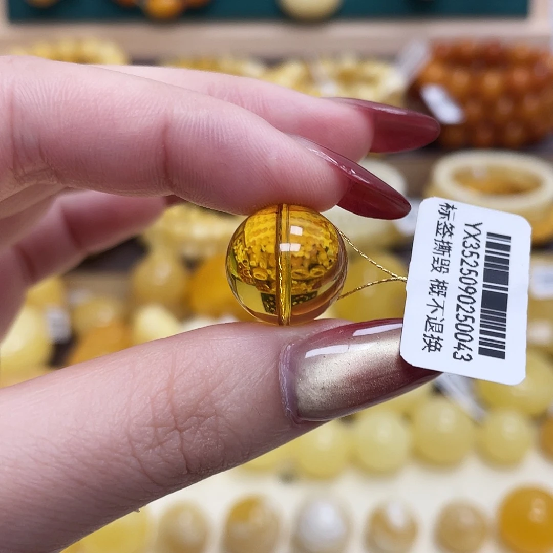 蜜蜡未镶嵌珠宝奇石15.4mm虫珀圆珠瑕