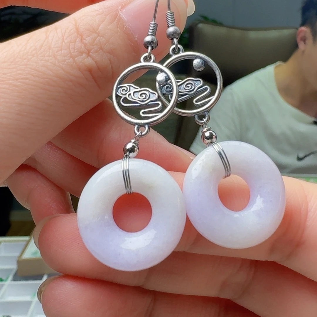 翡翠银S925镶嵌耳饰天然