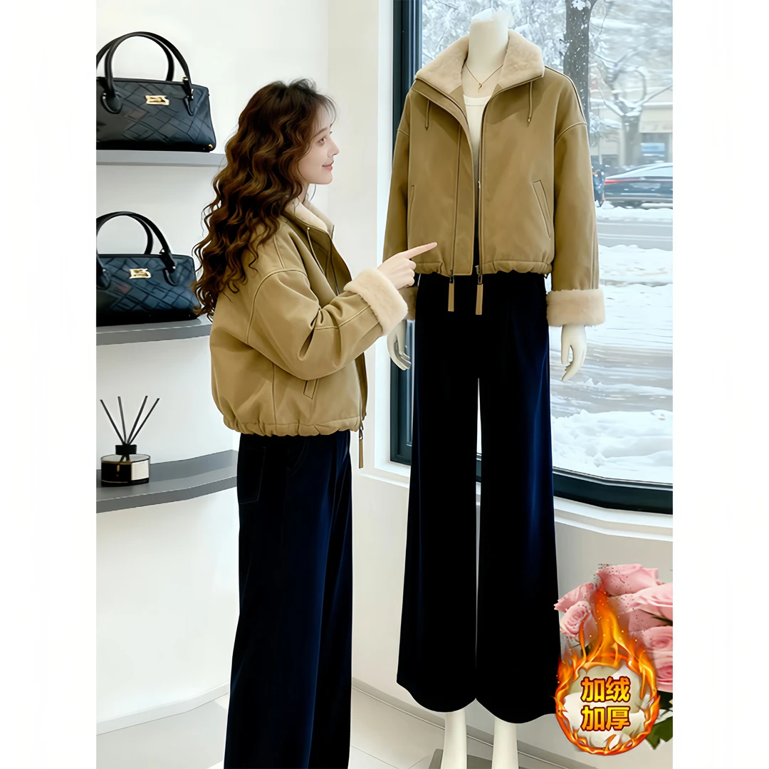 霖优保暖加厚仿羊羔毛短款棉服外套女秋冬装新款宽松派克服棉袄女