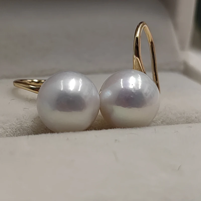 淡水珍珠 白色珍珠高跟鞋耳钩 S925银 9-10mm