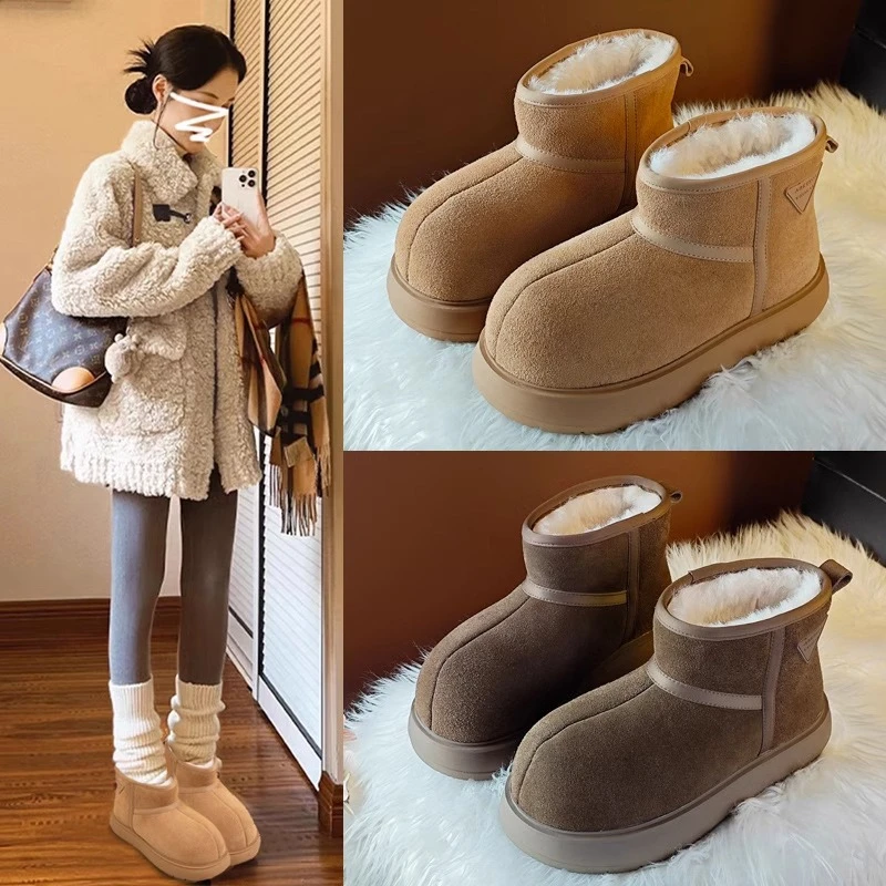【防水】雪地靴学院风纯色韩版小土豆棉鞋女款加绒保暖靴防滑女鞋