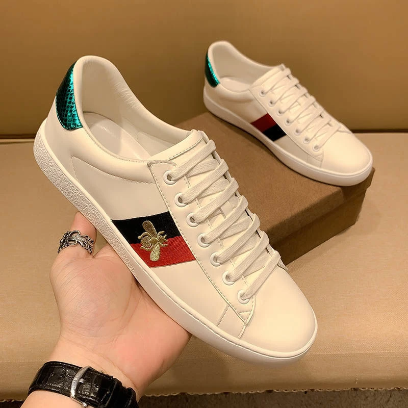 法帝卡尔克潮牌小蜜蜂真皮小白鞋男士情侣款潮流百搭高端休闲板鞋