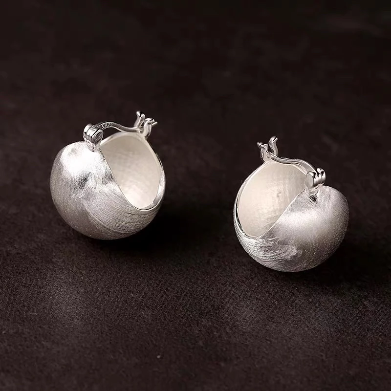 足银耳饰 足银时尚重工半包拉丝耳扣