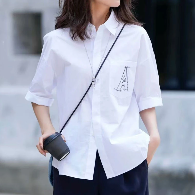 【商场同款】2025新款夏季时尚潮流休闲百搭印花衬衣设计感宽松衬衫
