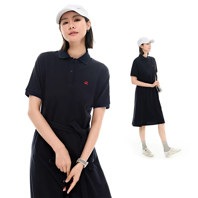 CLOUDSPACE/云上生活【浮光】蜂巢透气Polo领纯棉A字连衣裙女2025夏