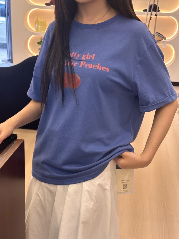 圆领女士印花短袖时尚抗皱Oversize风休闲烫印T恤