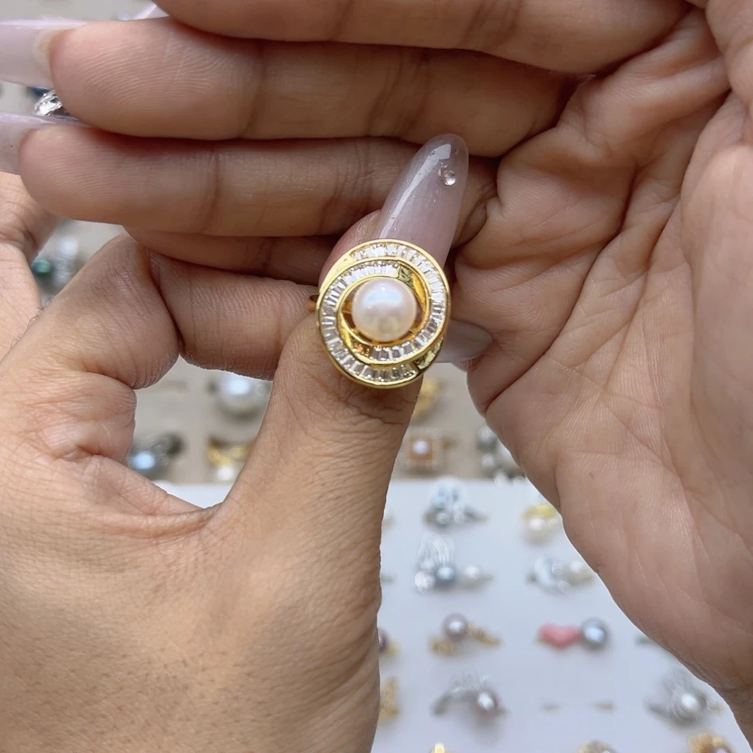 临***雨淡水珍珠戒指合金