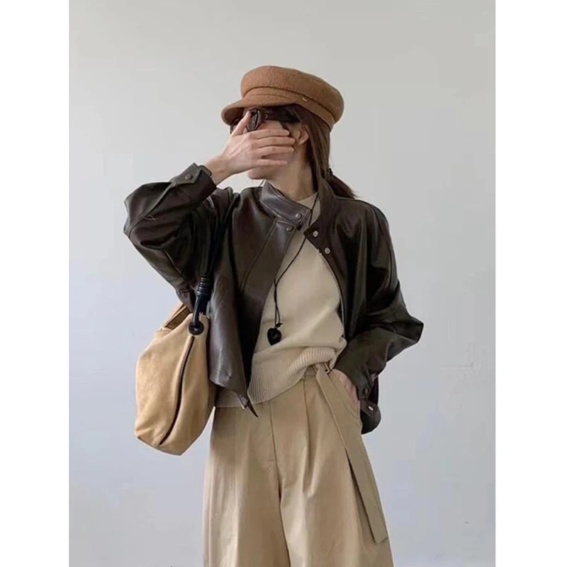 短款咖色皮衣外套女2025春秋季新款酷飒风小个子爆款机车气质复古