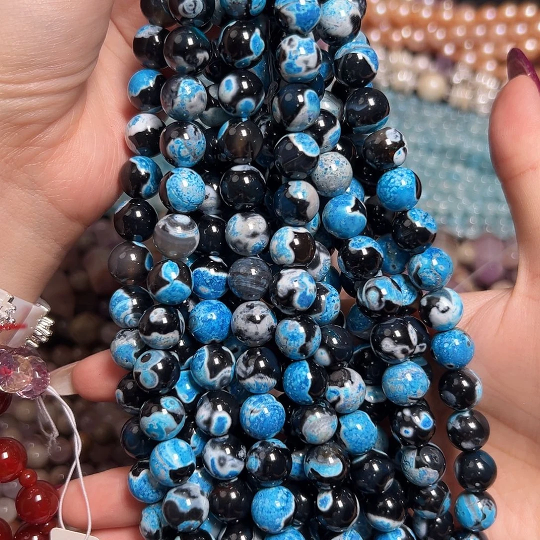 玛瑙/玉髓足银镶嵌珠宝半成品O606疯狂玛瑙10mm