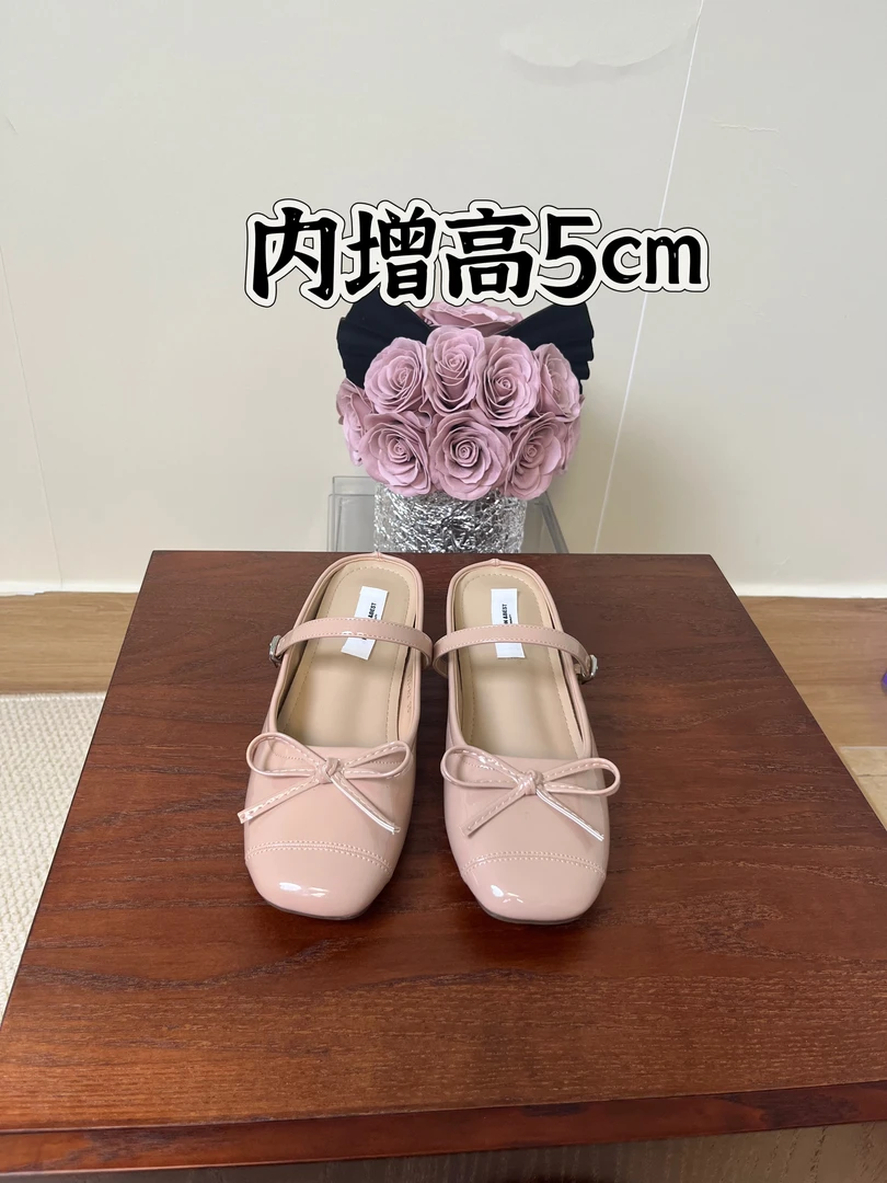 隐形增高5cm新款单鞋浅口包头方头复古内增软底夏季韩版时尚百搭