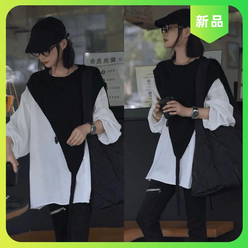 休闲秋冬黑色披肩马甲新款针织设计款披肩式套头时尚百搭斜肩2025