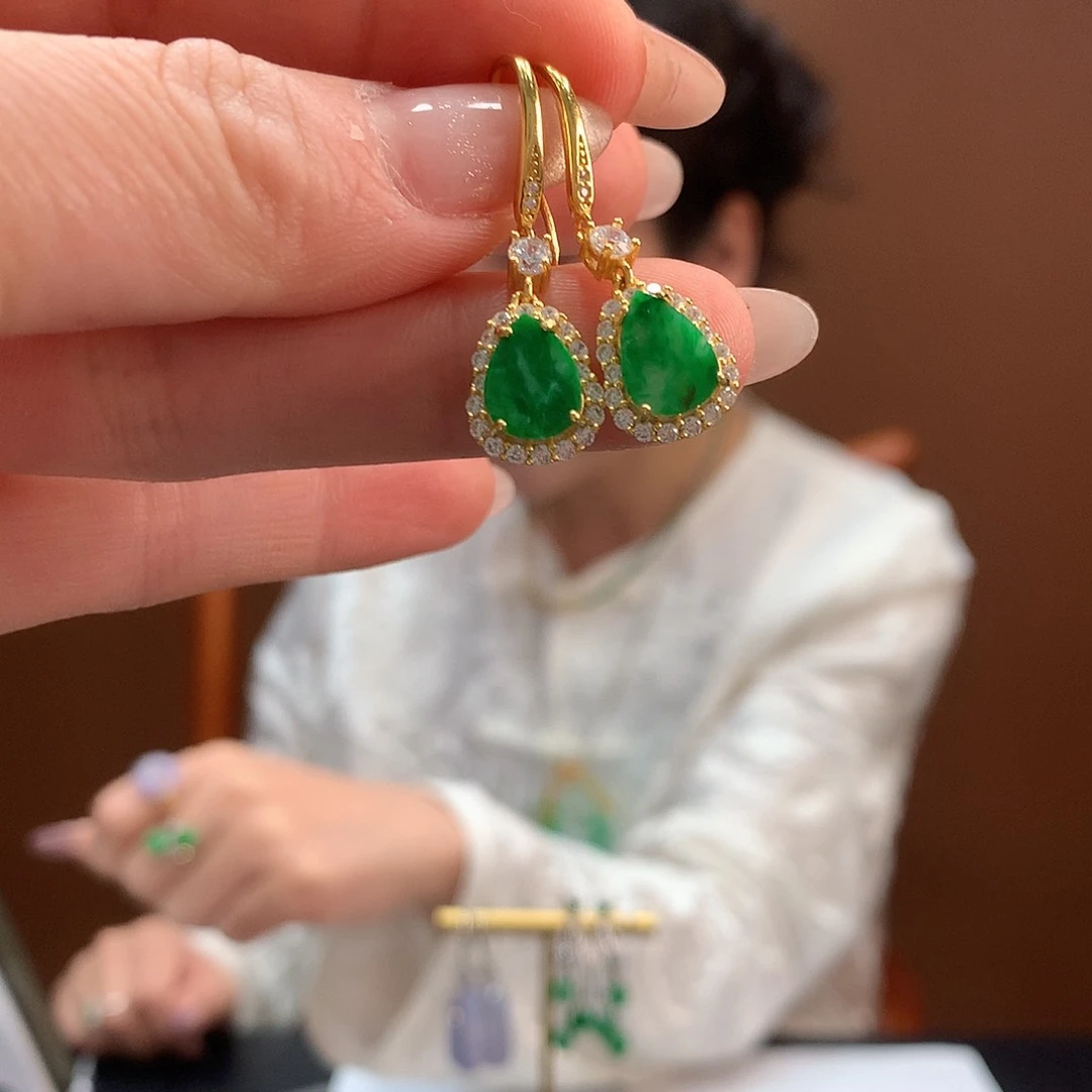 翡翠银S925镶嵌耳饰耳饰