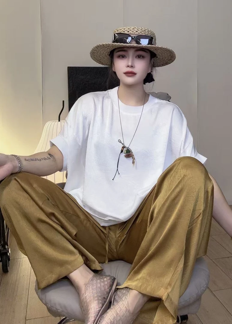 夏季新品  缎面冰冰凉凉蝙蝠袖宽松T恤