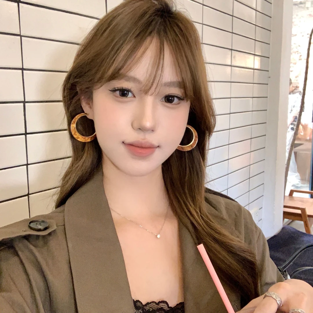 合金耳饰 琥珀流光 早秋棕色c型圈圈耳环复古夸张气质高级感耳饰