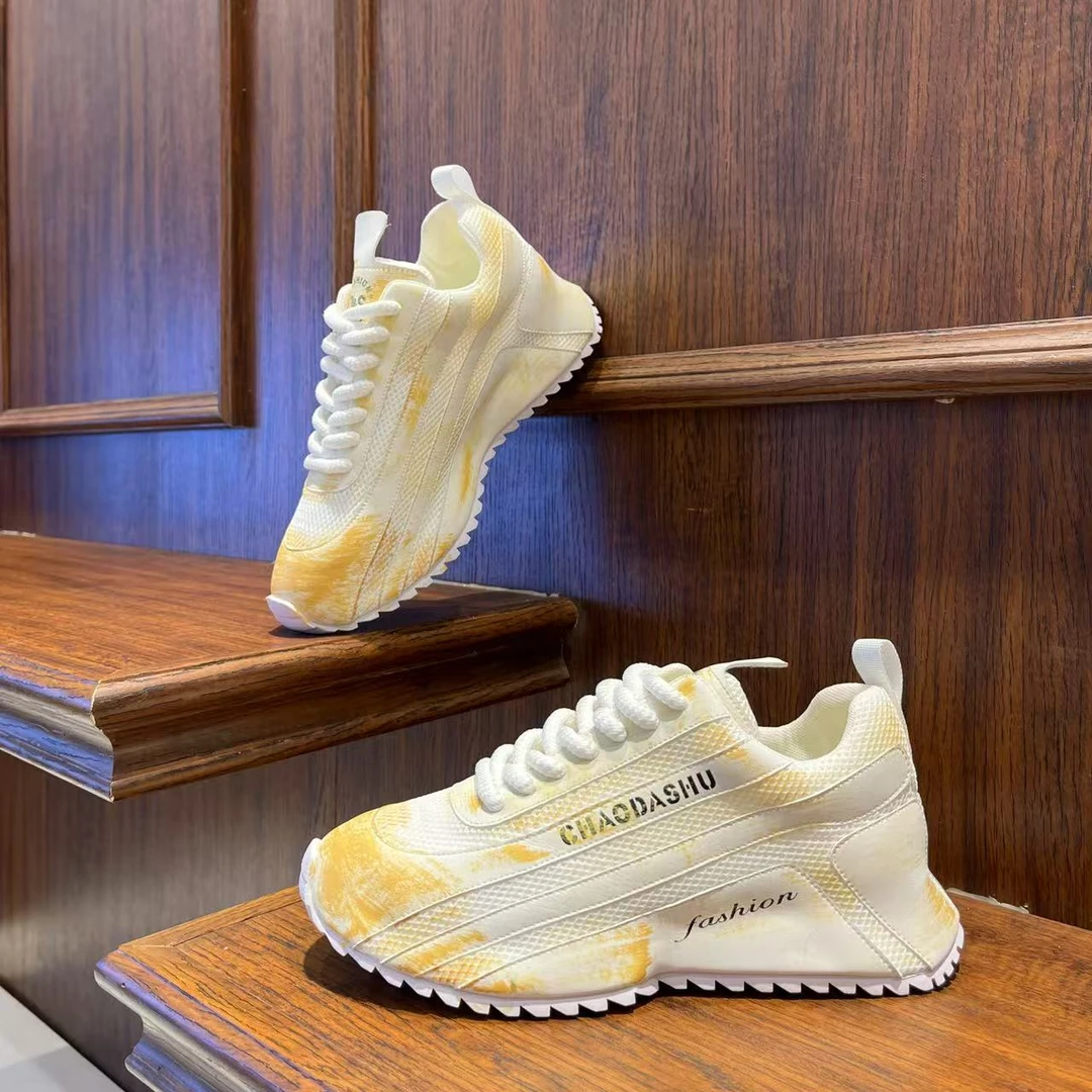 男鞋2025春夏季潮流渐变擦色厚底潮鞋增高小众时尚男生休闲鞋子