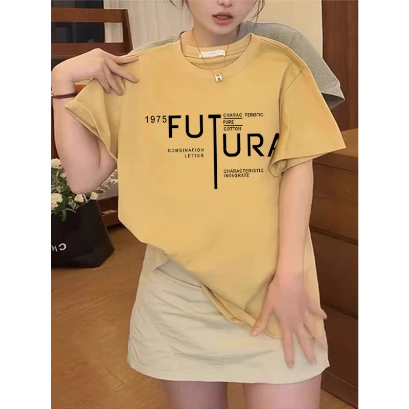 设计感小众正肩短袖t恤女2025新款流行时尚百搭洋气黄色上衣夏季