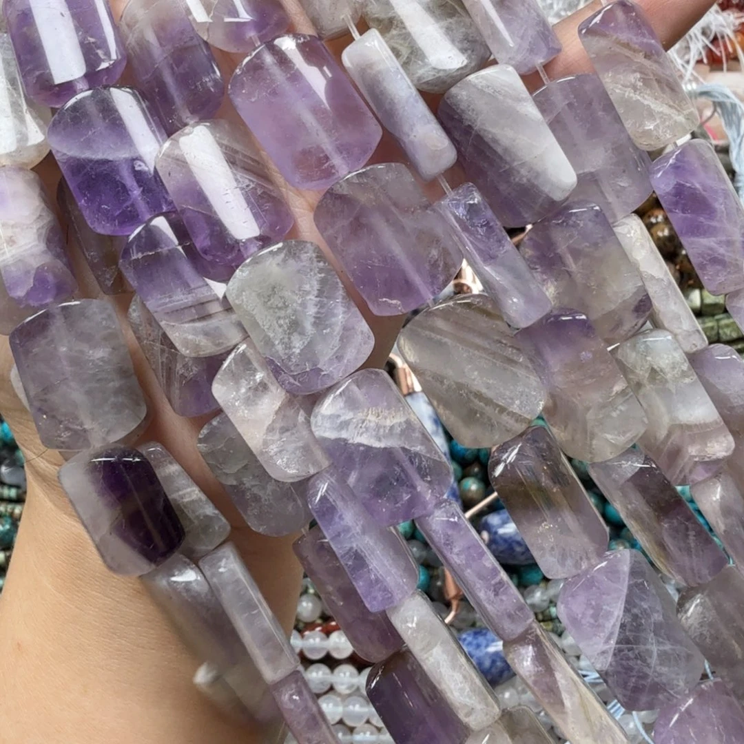 水晶珠宝半成品未镶嵌卡15×20紫水晶方片一条