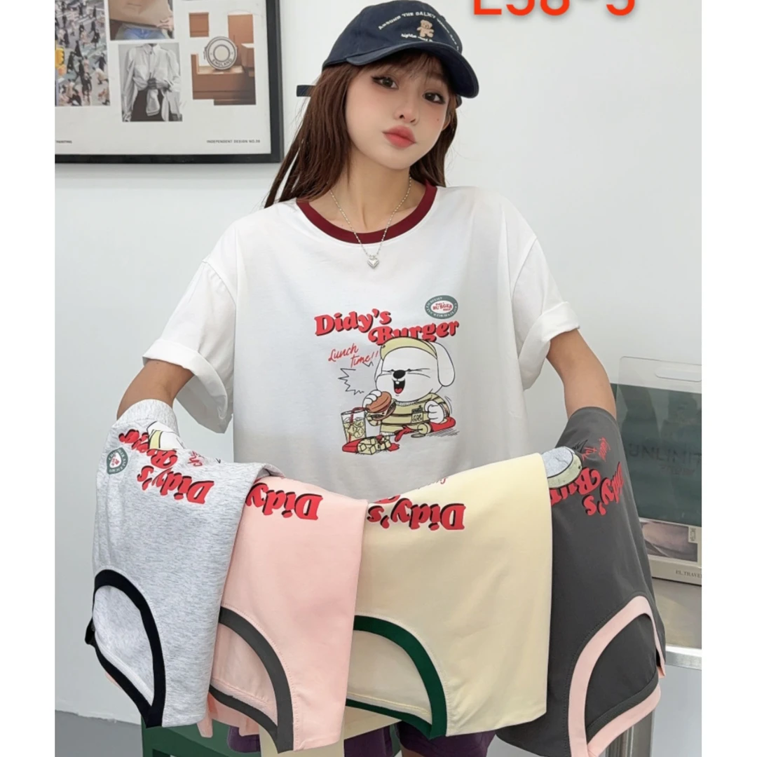 程程甄选  卡通长耳兔撞色领休闲百搭短袖585