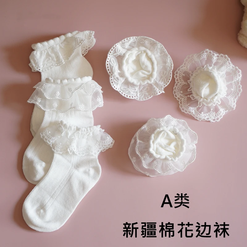 春秋季儿童袜子公主袜白色薄款网眼透气宝宝棉袜女孩女童花边袜