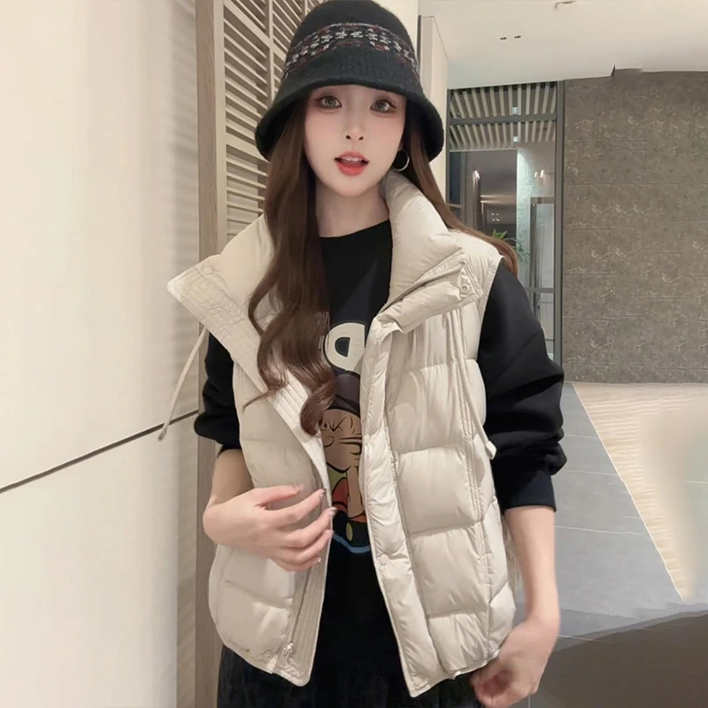 秋冬新款简约小众宽松保暖口袋立领羽绒棉服马甲2025新款外套马夹