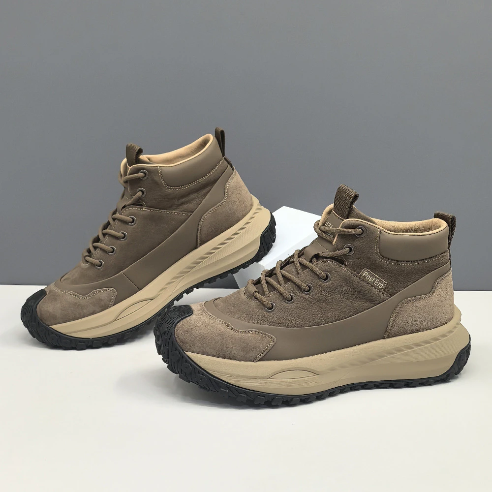 欧洲站男鞋冬季新款厚底头层牛皮休闲鞋子男款潮鞋百搭高帮老爹鞋