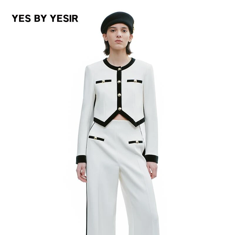 2025年秋新款叶谦原创设计师极简静奢撞色短外套套装YEFLC11108