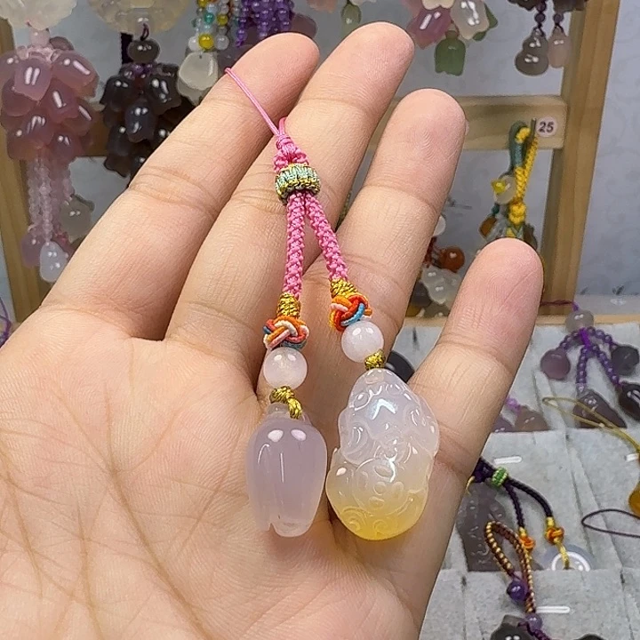 挂件福利款，小貔貅，玉兰花粉色绳