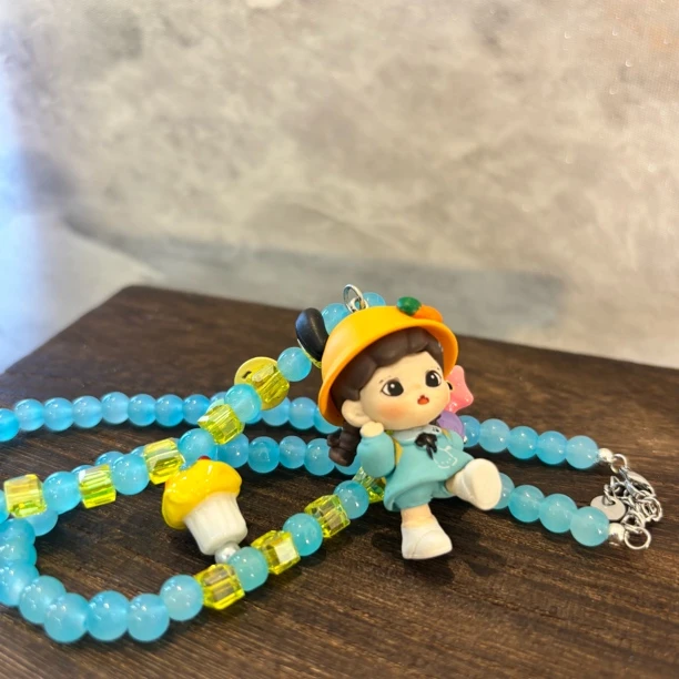 铜合金仿水晶项链 带帽子娃娃蘑菇项链XL2924