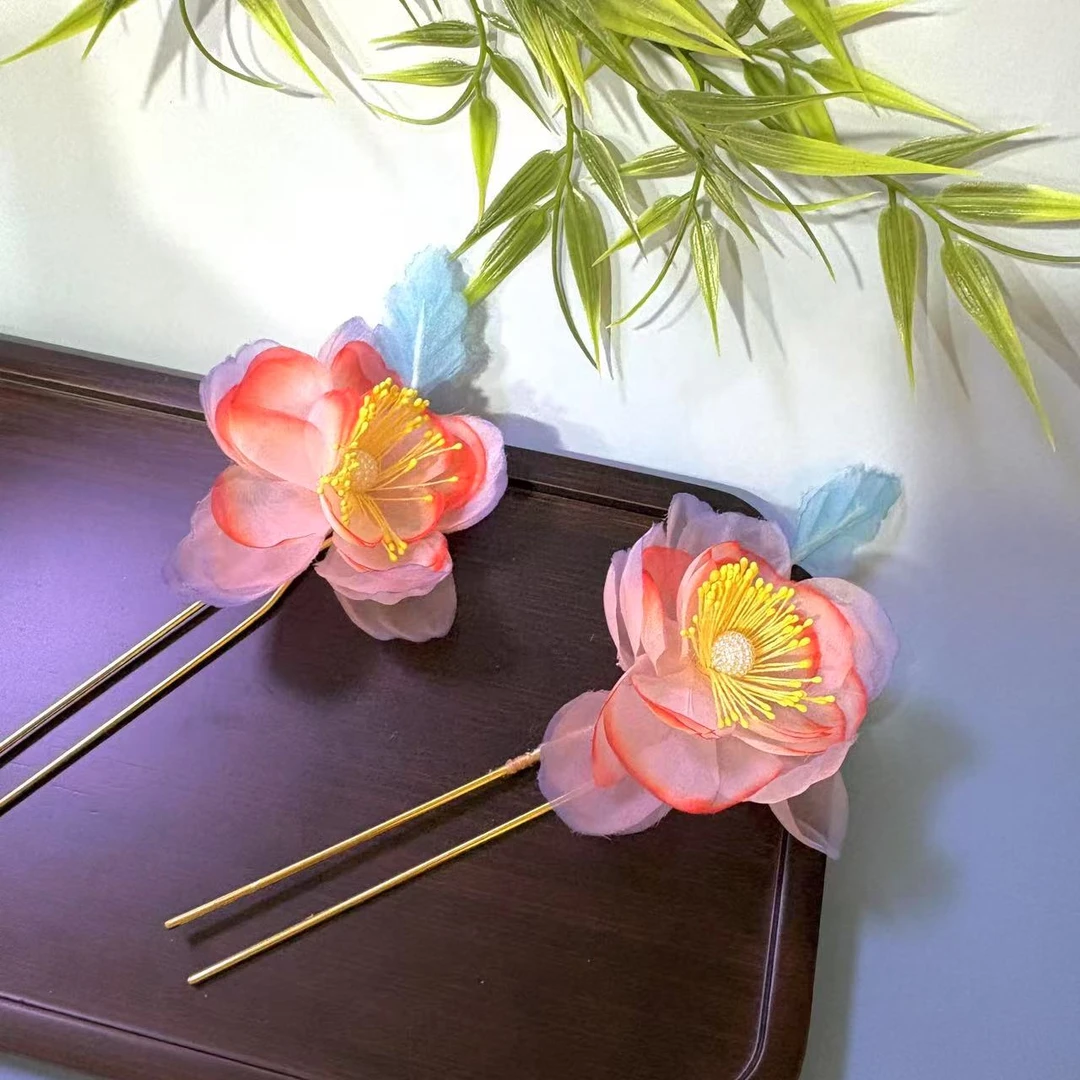 【云鬓花颜阁烫花发钗】花定金枝对钗新中式汉服饰品古风发饰B218