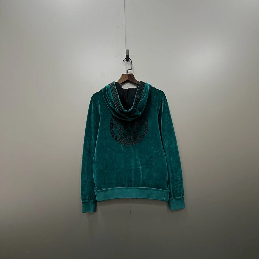 95新 VERSACE/范思哲 tt2 绿色丝绒人物刺绣外套46码/301089