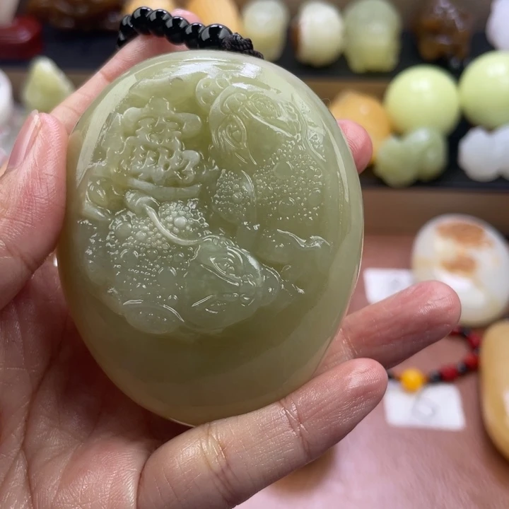 用***2石材天然古青石手把件