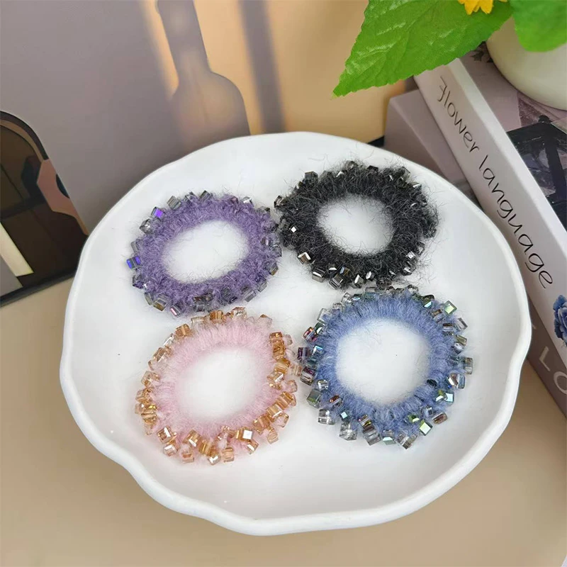 缠绕水晶发圈方形气质百搭发绳高弹耐用不伤发扎发头绳女