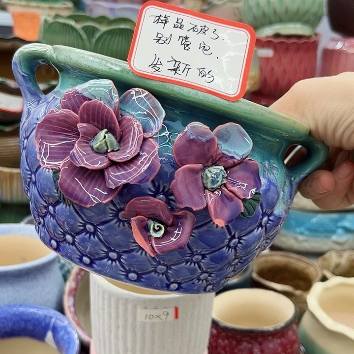 多肉绿植陶瓷花盆9.9包邮，有孔