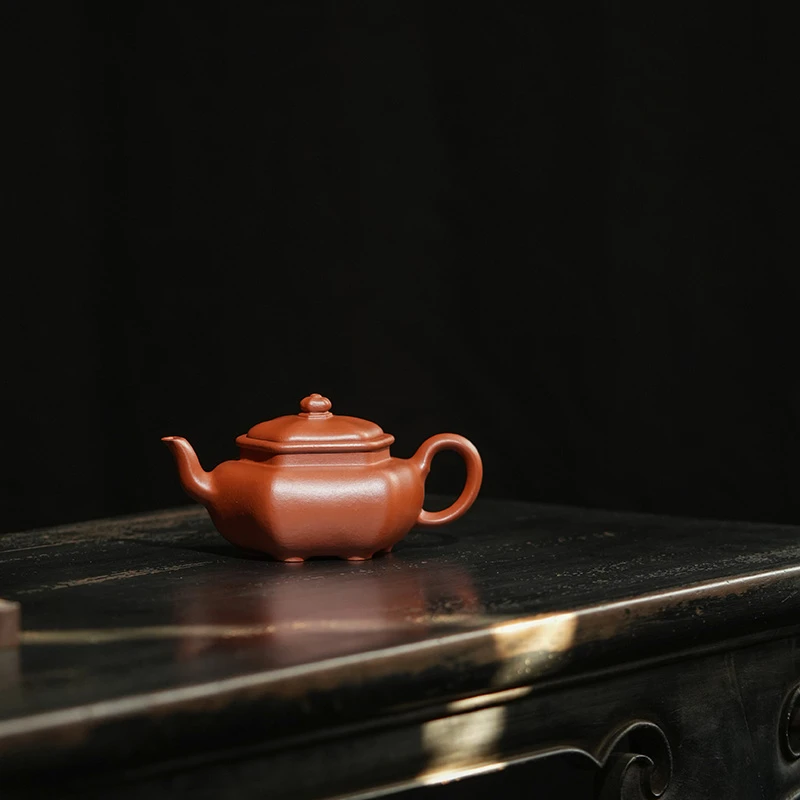 0添加国色天香系列 铁15%黄龙山大红袍红泥单一矿六方宫灯壶160cc