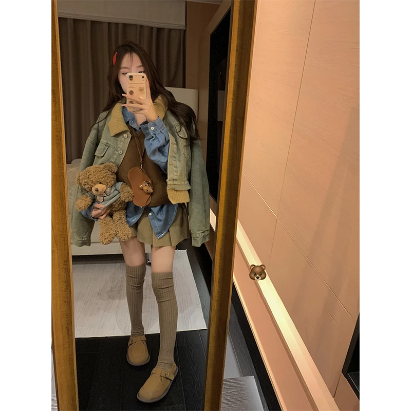 2025新款欧货爆款美拉德穿搭独特高级感超好看牛仔加绒外套女秋冬