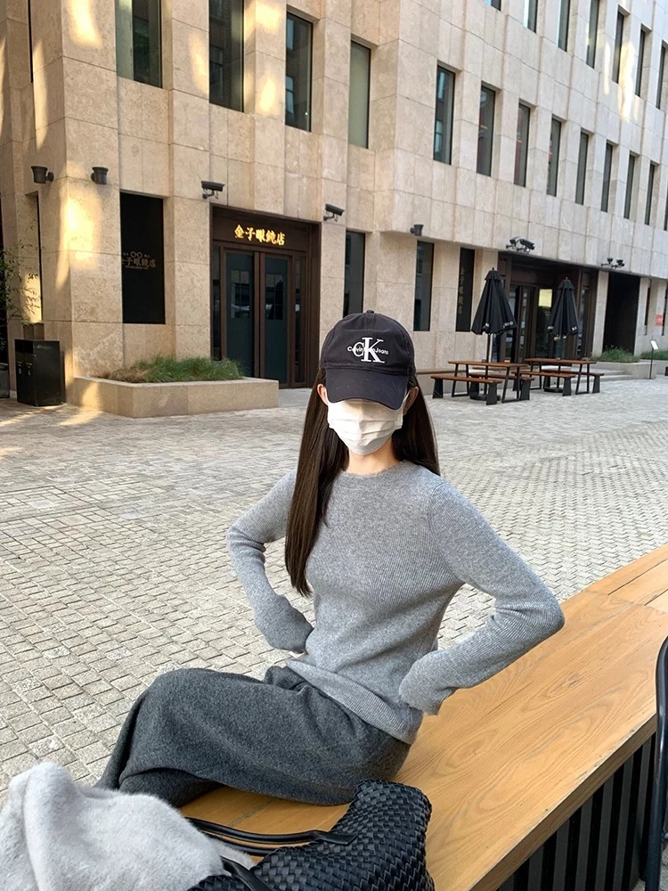 圆领厚款全羊毛秋冬季针织长袖毛针织衫显瘦上衣修身