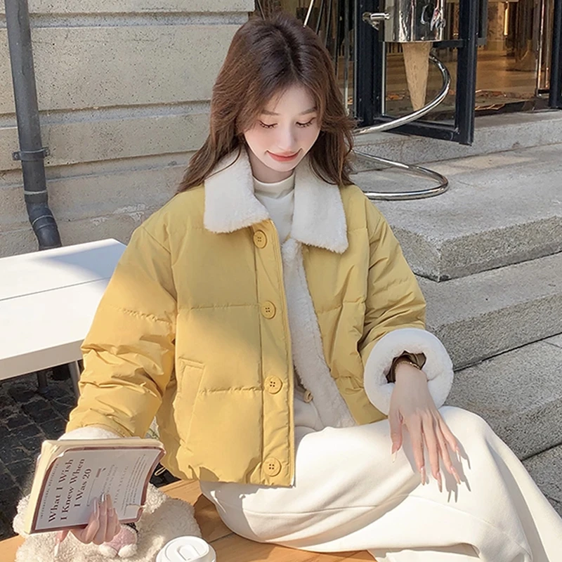 拼接毛领棉服女冬季2025新款超好看短款小个子流行韩系爆款面包服