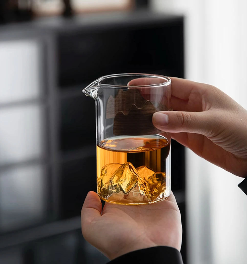环形木把公道杯透明玻璃过滤泡茶具耐高温防烫隔热瓷海ZH1245