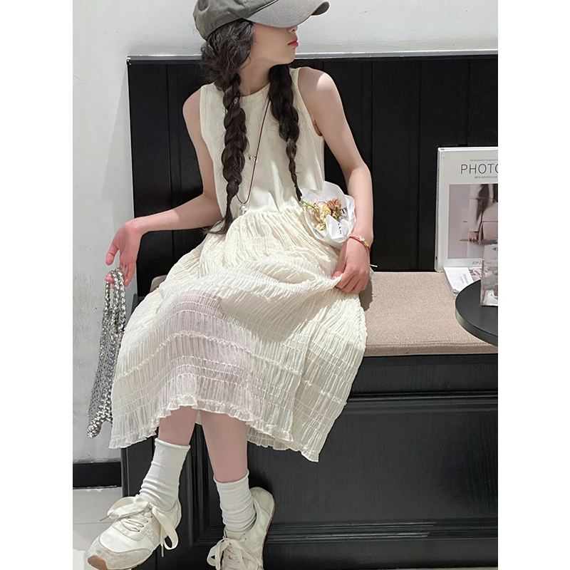 K28456网纱女童连衣裙夏装儿童裙子2025新款女孩背心气质休闲长裙