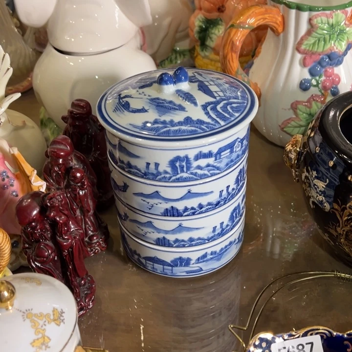 陶瓷四层收纳青花特价包邮不退换默认微瑕无磕碰