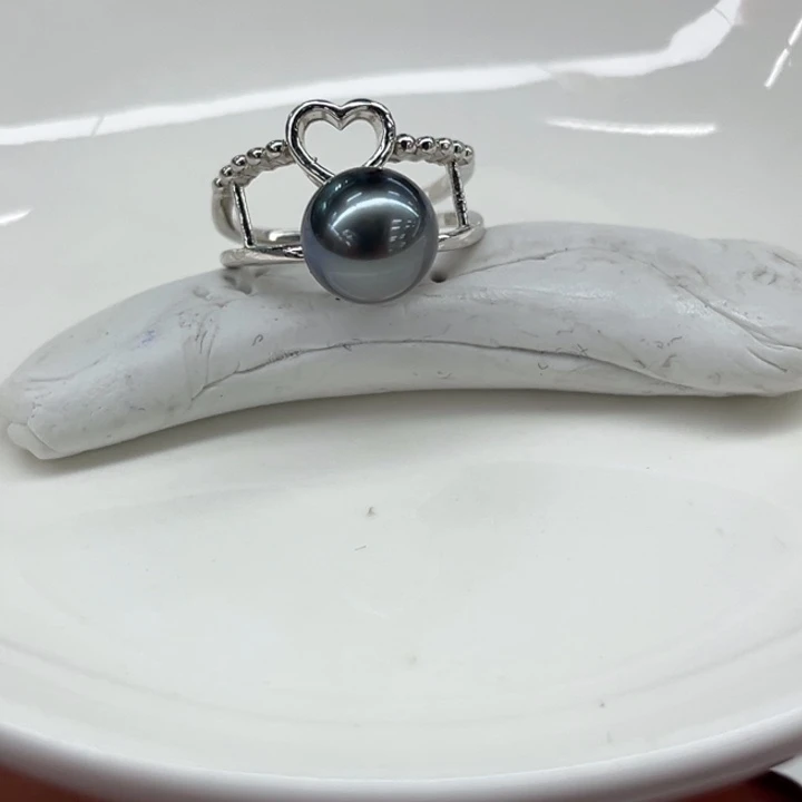 银S925镶嵌戒圈海水珍珠8/9